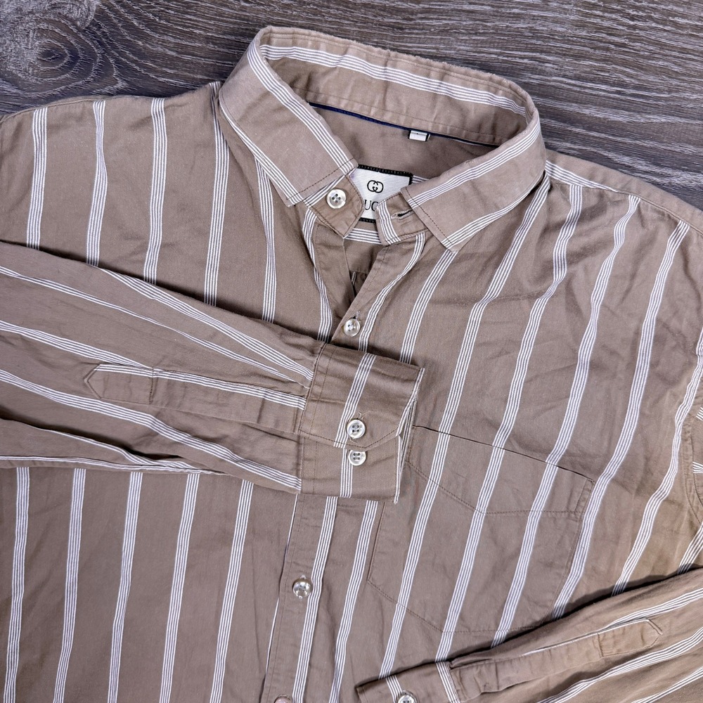 Gucci Button Up Shirt Mens Large Striped Long Sleeve Cotton Quiet Luxury